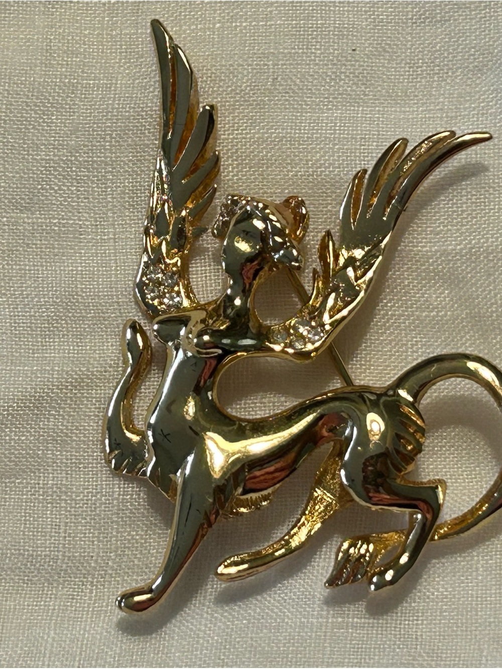 Gold-Tone Winged Mythical Creature Brooch for Women